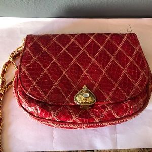 Varon Handbags vintage red snakeskin leather crossbody/ clutch handbag